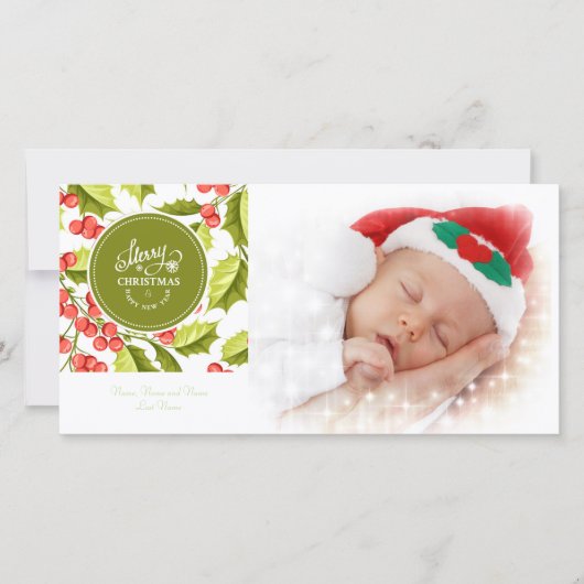 ホリー伝統的デザインメリークリスマスフォト シーズンカード (正面)