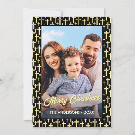 ホリー十字家族の写真クリスマス宗教信仰 シーズンカード (正面)