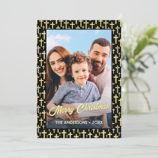 ホリー十字家族の写真クリスマス宗教信仰 シーズンカード (スタンド正面)