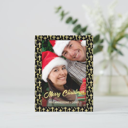 ホリー十字家族クリスマスフォト信仰宗教 シーズンポストカード (スタンド正面)