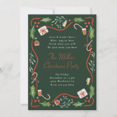 ホリー図解入りの、写真付きのクリスマスフレームホリデーパーティー 招待状 (正面)