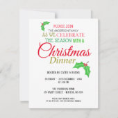 ホリー招待状葉スクリスマスディナー 招待状 (正面)