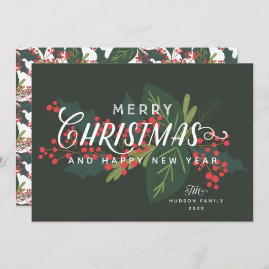 ホリー日 |メリークリスマスの植物学 シーズンカード (正面/裏面)