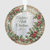 ホリー枠のカスタムクリスマスフォトラウンドアクリル オーナメント (裏面)
