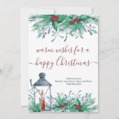 ホリー植物ミストレとランタンハッピークリスマス シーズンカード (正面)