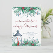 ホリー植物ミストレとランタンハッピークリスマス シーズンカード (スタンド正面)