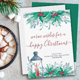 ホリー植物ミストレとランタンハッピークリスマス シーズンカード
