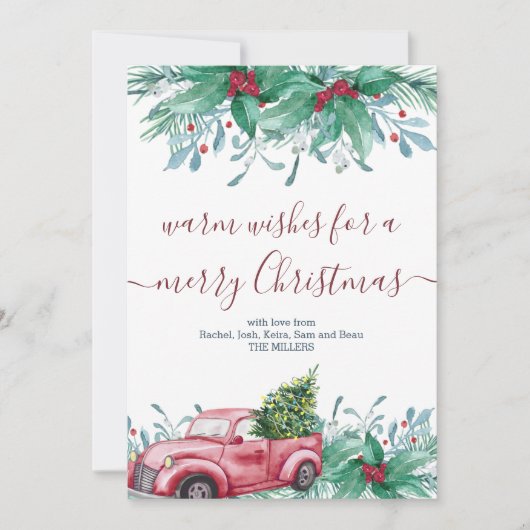 ホリー植物ミストレとレッドトラッククリスマス シーズンカード (正面)