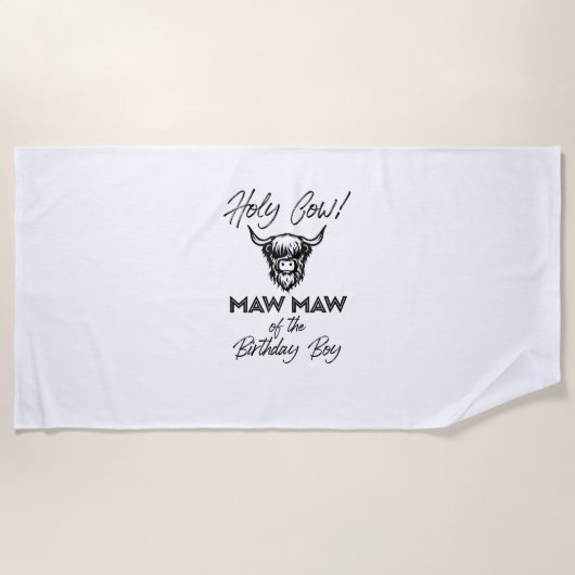 ホリー牛のカウモー誕生日少年ハイランド牛 ビーチタオル (正面)