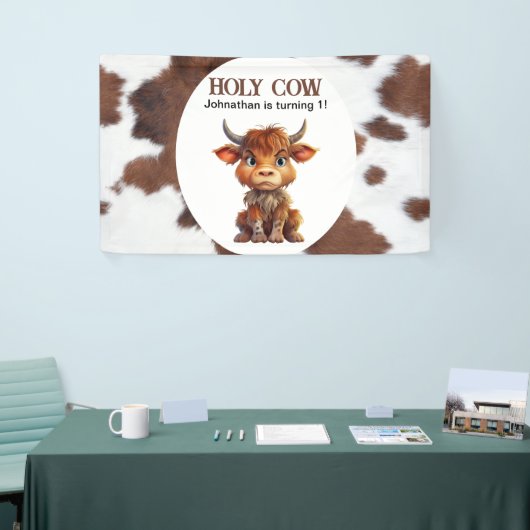 ホリー牛の茶色の白いバナー 横断幕 (トレードショー)
