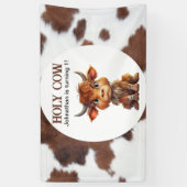 ホリー牛の茶色の白いバナー 横断幕 (縦)