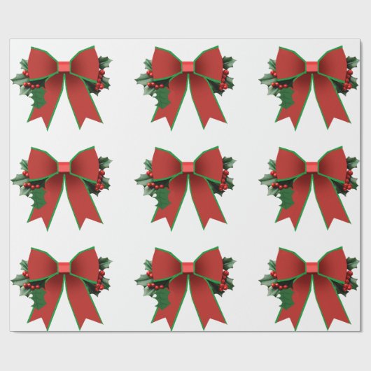 ホリー白ラッピング紙付き赤と緑の弓 ラッピングペーパー (フラット)