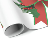 ホリー白ラッピング紙付き赤と緑の弓 ラッピングペーパー (ロールコーナー)