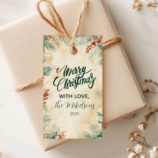 ホリー素朴とパインのクリスマス ギフトタグ