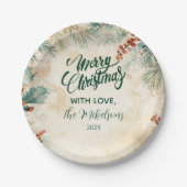 ホリー素朴とパインのクリスマス ペーパープレート (正面)