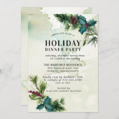 ホリー素朴ウォーターカラーホリデーディナーパーティー 招待状 (正面/裏面)