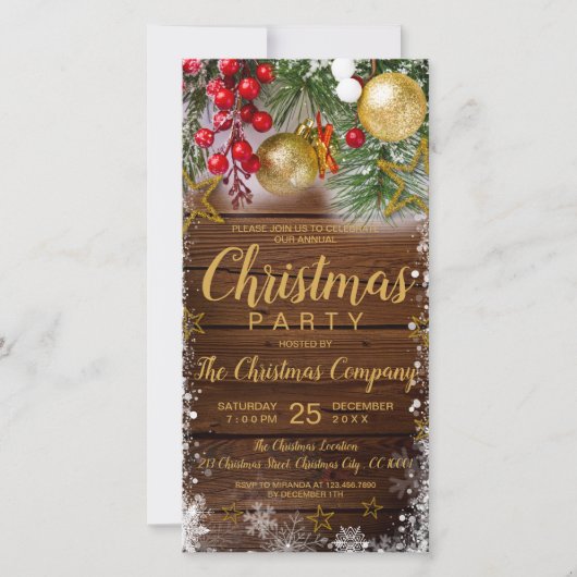 ホリー素朴ベリークリスマスパーティの招待状 シーズンカード (正面)