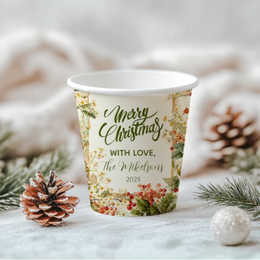 ホリー素朴ベリークリスマス 紙コップ