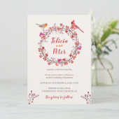 ホリー素朴ベリーリースの鳥のクリスマス結婚の鳥 招待状 (スタンド正面)