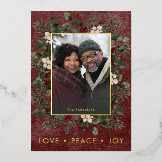 ホリー素朴ベリーBurgundyクリスマスラブピース 箔シーズンカード (正面)