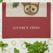 ホリー素朴付き刺繍クリスマスフクロウ キッチンタオル (折り畳み)