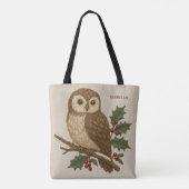 ホリー素朴付き刺繍クリスマスフクロウ トートバッグ (裏面)