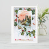 ホリー素朴付き趣のあるヴィンテージ冬の風景 シーズンカード (スタンド正面)