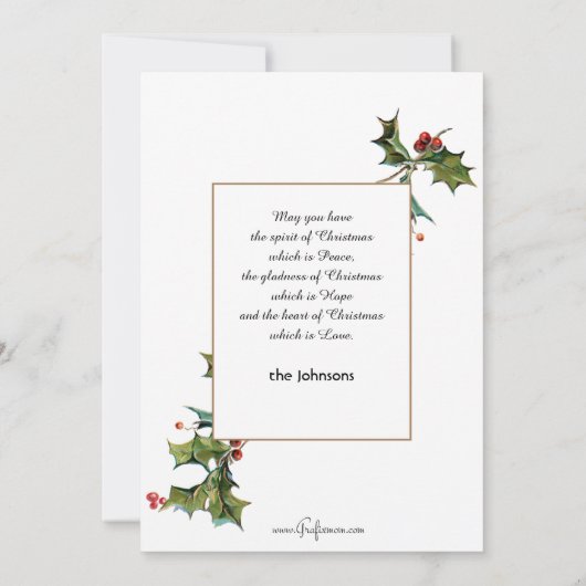 ホリー素朴付き趣のあるヴィンテージ冬の風景 シーズンカード (裏面)