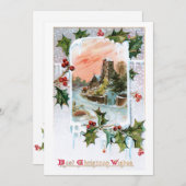 ホリー素朴付き趣のあるヴィンテージ冬の風景 シーズンカード (正面/裏面)