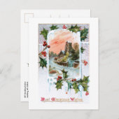 ホリー素朴付き趣のあるヴィンテージ冬の風景 ポストカード (正面/裏面)