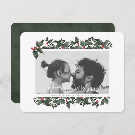 ホリー縁どフォトクリスマスカード シーズンカード (正面/裏面)