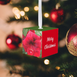 ホリー葉ズ&レッドアマリリスホリデー キューブオーナメント