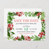 ホリー葉ズ| Berry Holday Party Save The Date(日付を保存するBer 案内ポストカード (正面/裏面)