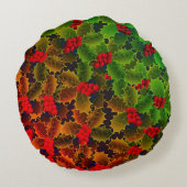 ホリー葉ベリの赤い白熱［赤熱］光を放つ緑の冬の炉 ラウンドクッション (裏面)