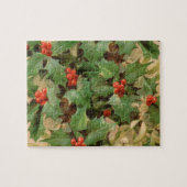 ホリー葉ベリーヴィンテージアートプリントクリスマス ジグソーパズル (横)