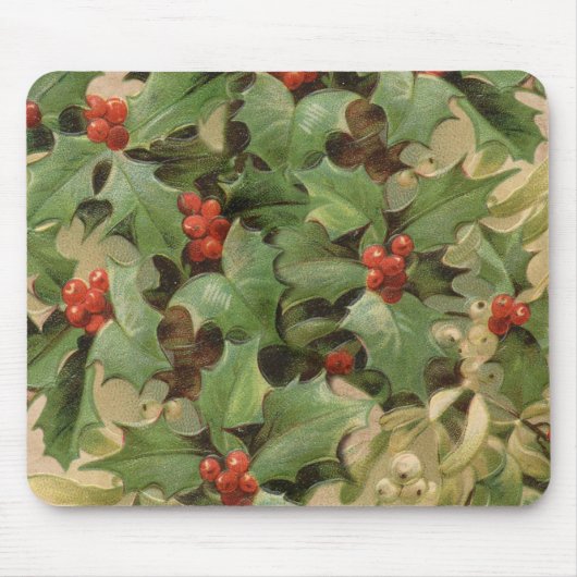 ホリー葉ベリーヴィンテージアートプリントクリスマス マウスパッド (正面)