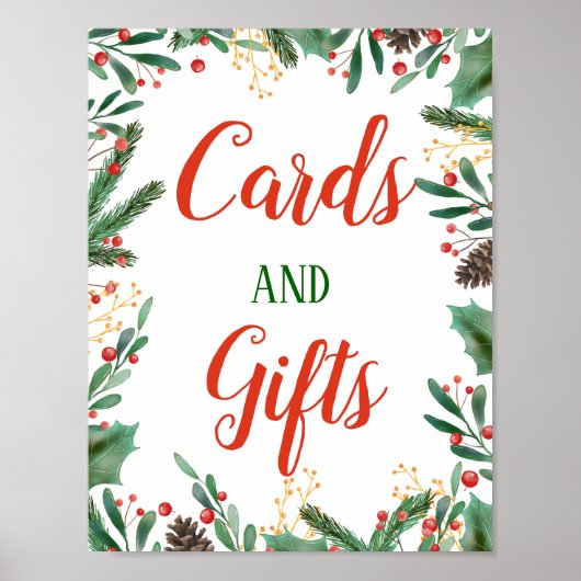 ホリー葉ベリー |カードとギフト結婚のサイン ポスター (正面)