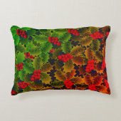 ホリー葉ベリ白熱［赤熱］光を放つの赤い緑の冬のハース アクセントクッション (正面)