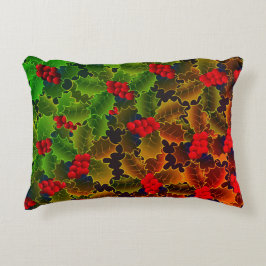 ホリー葉ベリ白熱［赤熱］光を放つの赤い緑の冬のハース アクセントクッション