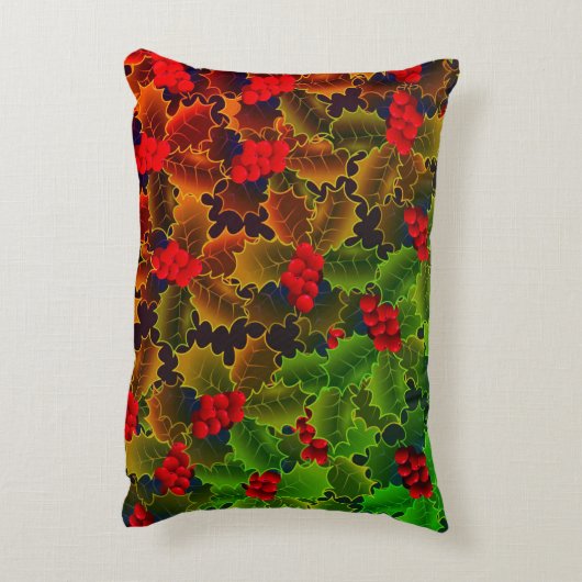 ホリー葉ベリ白熱［赤熱］光を放つの赤い緑の冬のハース アクセントクッション (裏面(縦))