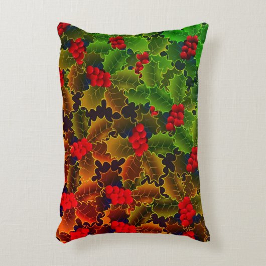 ホリー葉ベリ白熱［赤熱］光を放つの赤い緑の冬のハース アクセントクッション (正面(垂直))