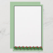 ホリー葉 |レッドベリー |休暇プレゼント 便箋 (正面/裏面)