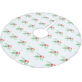 ホリー赤い果実クリスマスの水色の緑の赤 ブラッシュドポリエステルツリースカート (アングル)