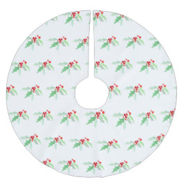 ホリー赤い果実クリスマスの水色の緑の赤 ブラッシュドポリエステルツリースカート