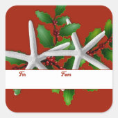 ホリー赤クリスマスギフトステッカーのヒトデ スクエアシール (正面)