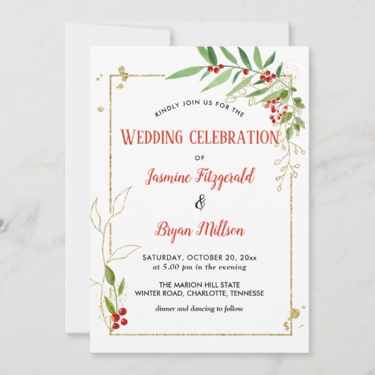ホリー離れベリーフレームクリスマス | ウェディング 招待状 (正面)