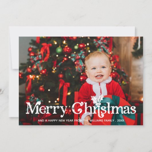 ホリー魅力的タイポグラフィメリークリスマスフォト シーズンカード (正面)