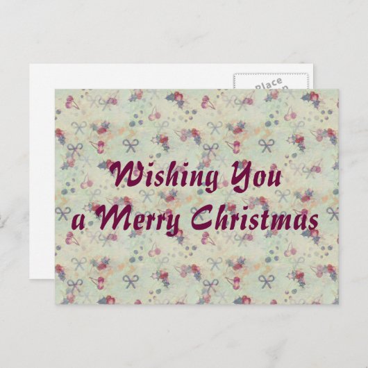 ホリー、さくらんぼと弓クリスマスポストカード シーズンポストカード (正面/裏面)