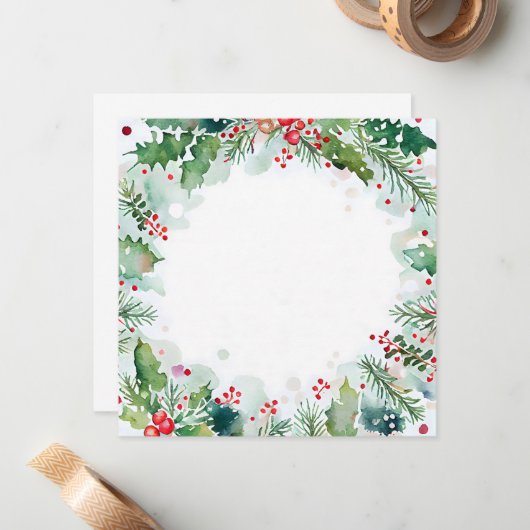 ホリー、アイビーとクリスマスウォーターデザイン ノートカード (正面/裏面インサイチュ)