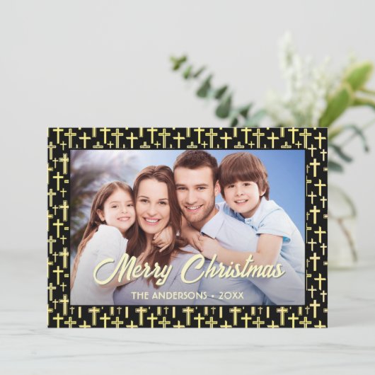ホリー・クロス家族の写真クリスマス宗教聖書 シーズンカード (スタンド正面)